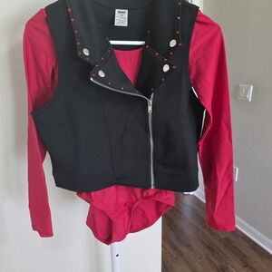 Balera Black And Red Jacket, Leotard, And Skirt Dance Costume